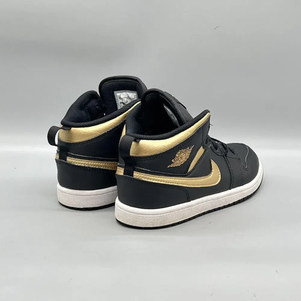 Nike Shoes Youth 3 Black Gold Leather Air Jordan 1 Mid Basketball Sneakers